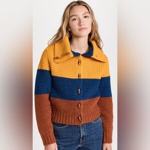 RE/DONE 70s Sweater Jacket in Mustard Multi Wool Stripes size large‎ NWT